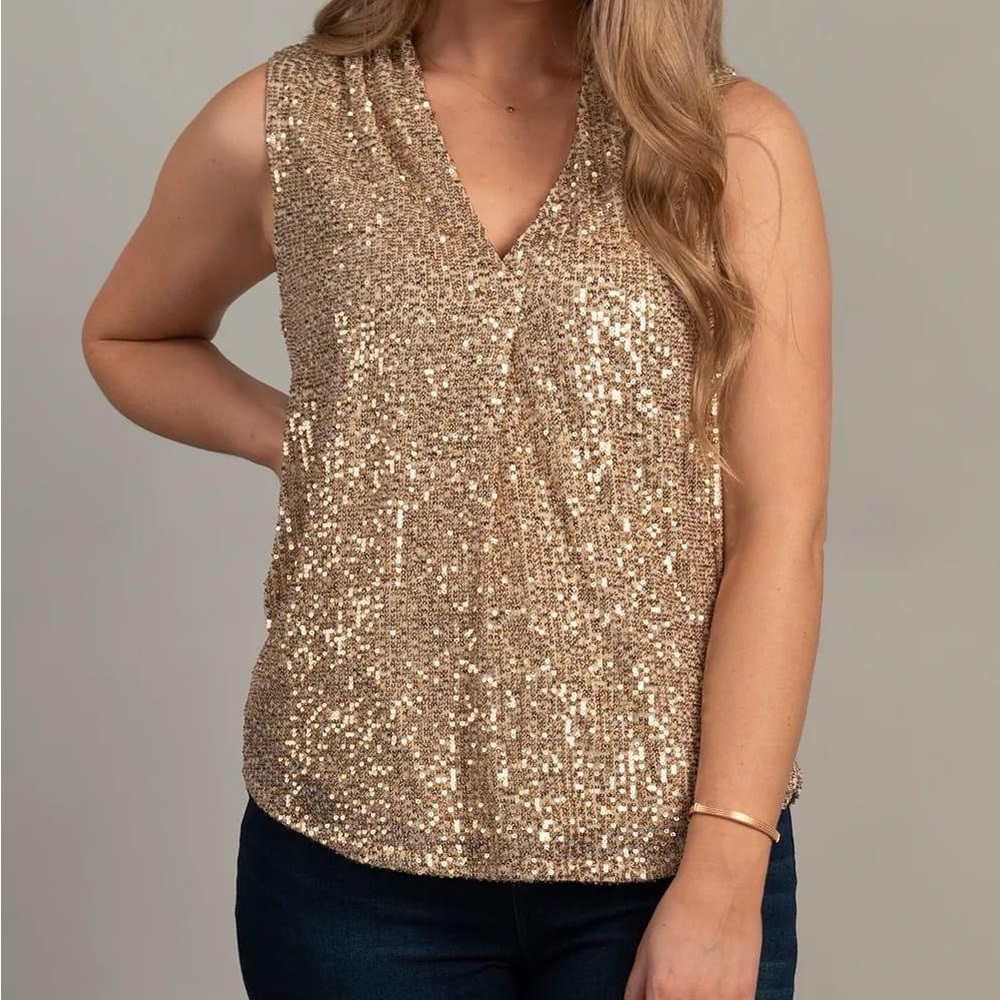 Gold V Neck Shimmer Top